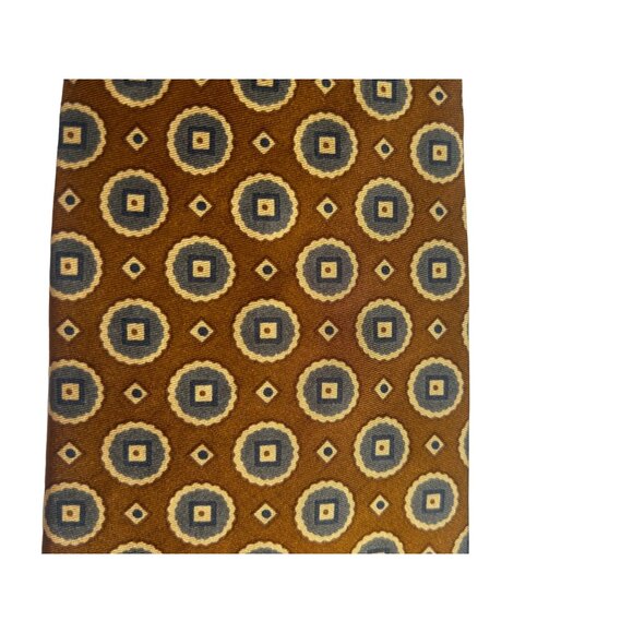 Chaps Ralph Lauren Men's Silk Tie Brown & Blue Geometric Pattern - Picture 7 of 9